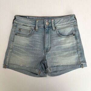 American Eagle Light Denim Rolled Shorts, American Eagle‎ Raw Hem Light Blue V2
